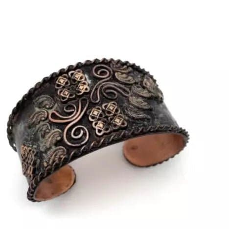 Anju Filigree Shapes and Curved Lines Turquoise and Brown Cuff - HER Home Design Boutique