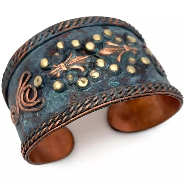Anju Filigree, Wavy Lines, and Rivets Teal Copper Patina Cuff - HER Home Design Boutique