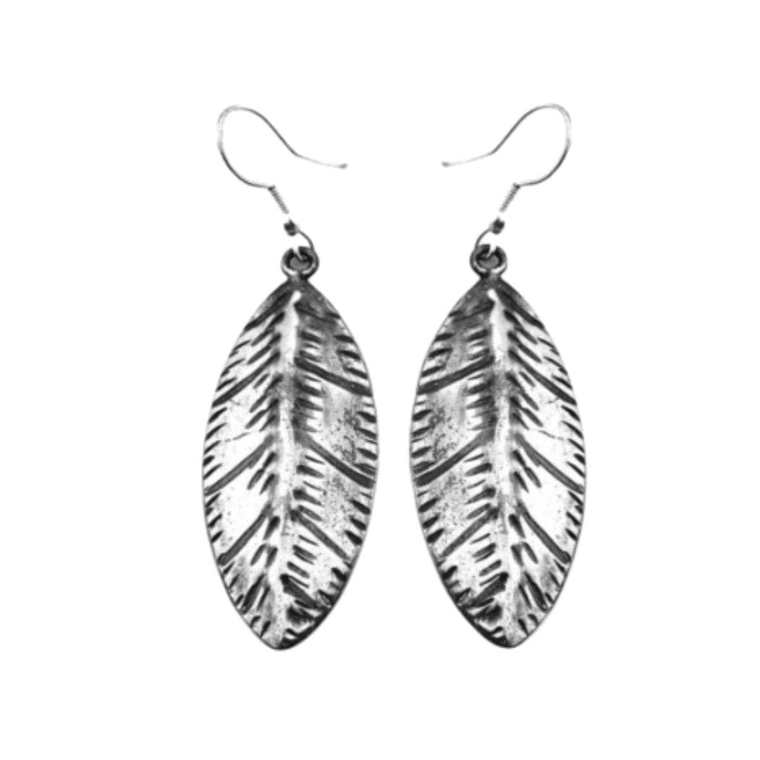 Anju Leaf Shaped Antiqued Silver Plated Earrings - HER Home Design Boutique