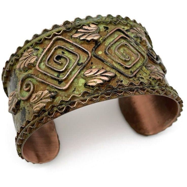 Anju Square Spirals with Leaves Green Copper Patina Cuff - HER Home Design Boutique