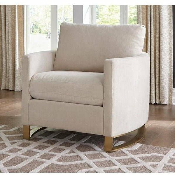 Arched Arms Chair in Beige with Rose Brass Legs - HER Home Design Boutique