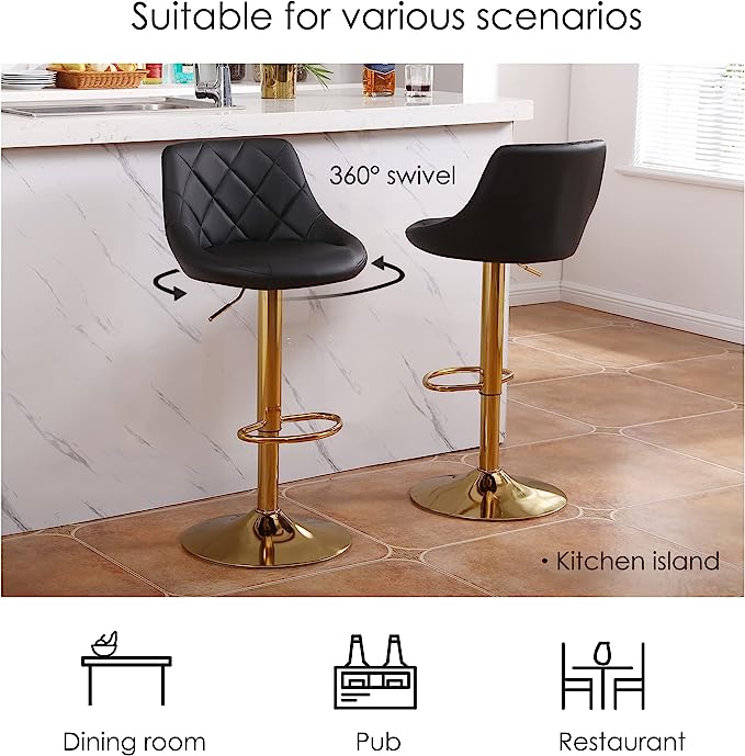 Black Leather Swivel Counter Height Bar Stools - HER Home Design Boutique