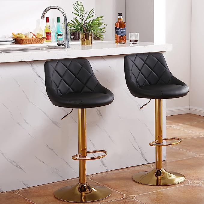 Black Leather Swivel Counter Height Bar Stools - HER Home Design Boutique