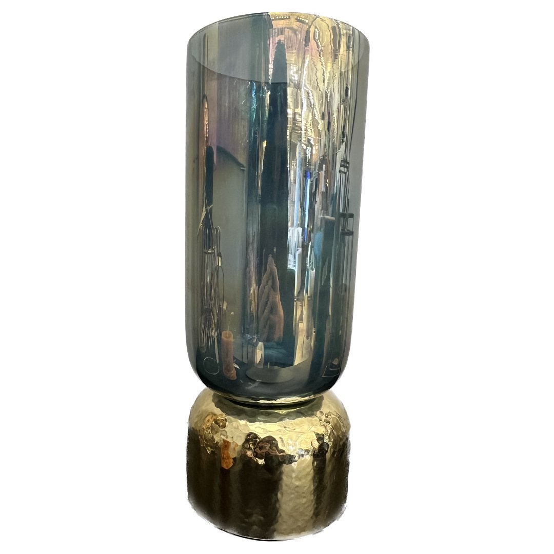 Blue Iridescent Vase with Gold Base - HER Home Design Boutique