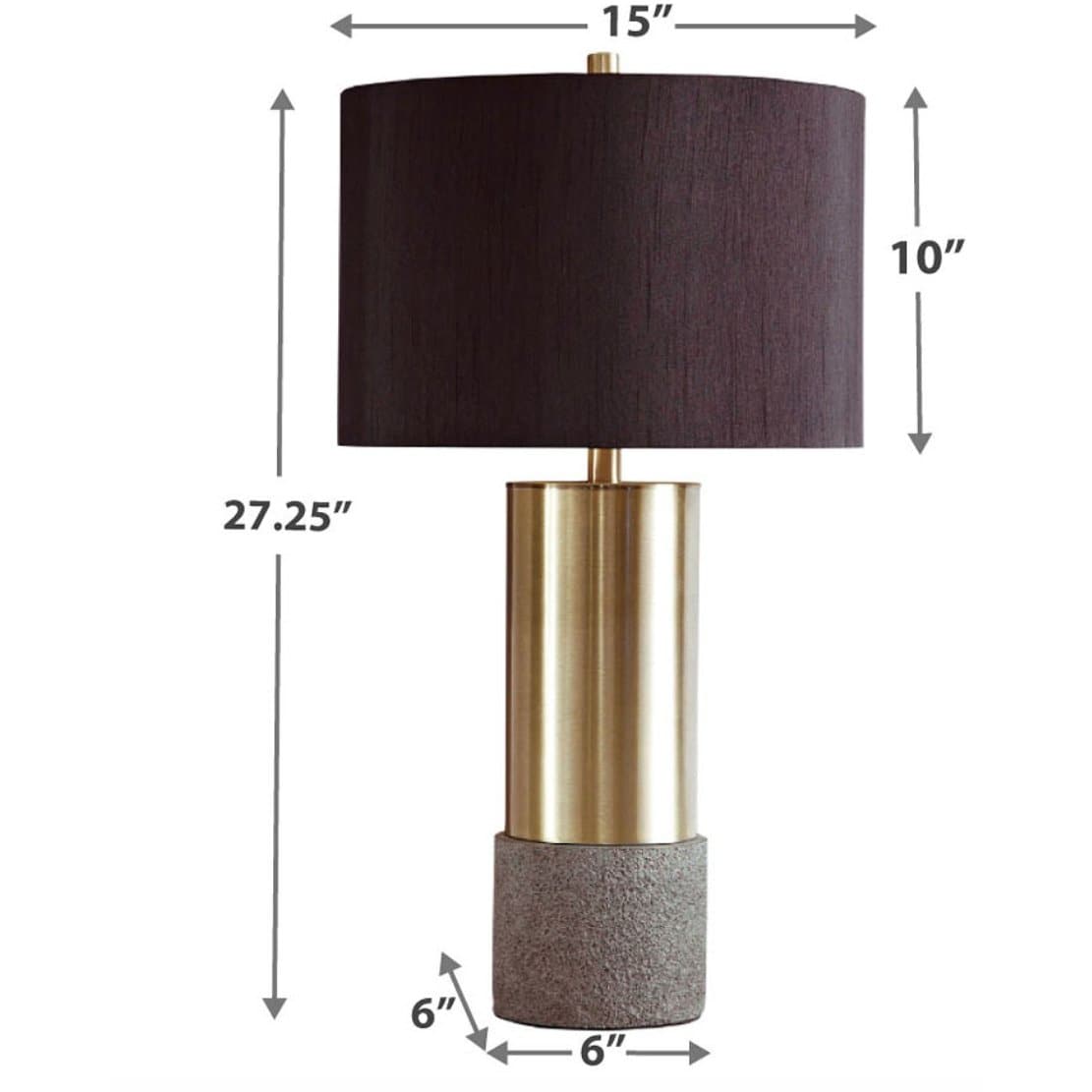 Brass and Cement Table Lamps with Black Shades (Set of 2) - HER Home Design Boutique