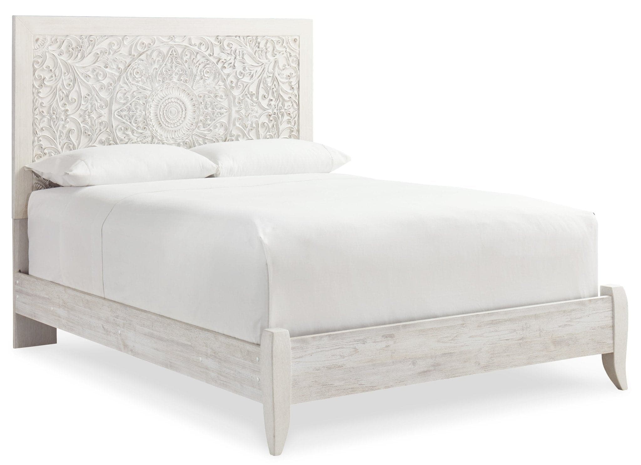 Carved Medallion Patterned Headboard in Whitewash (Queen) - HER Home Design Boutique