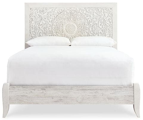 Carved Medallion Patterned Headboard in Whitewash (Queen) - HER Home Design Boutique