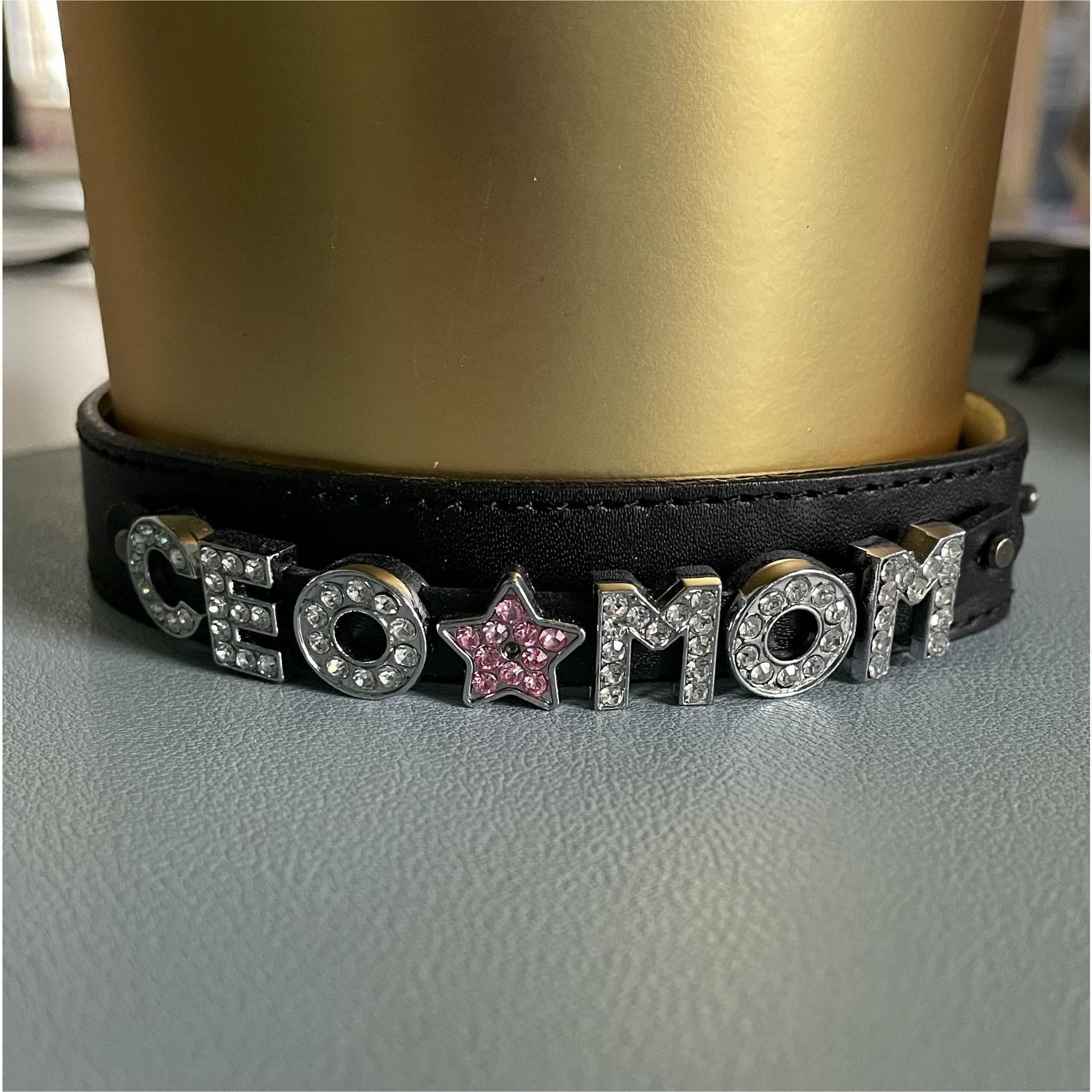 "CEO MOM" Black Leather Bracelet - HER Home Design Boutique