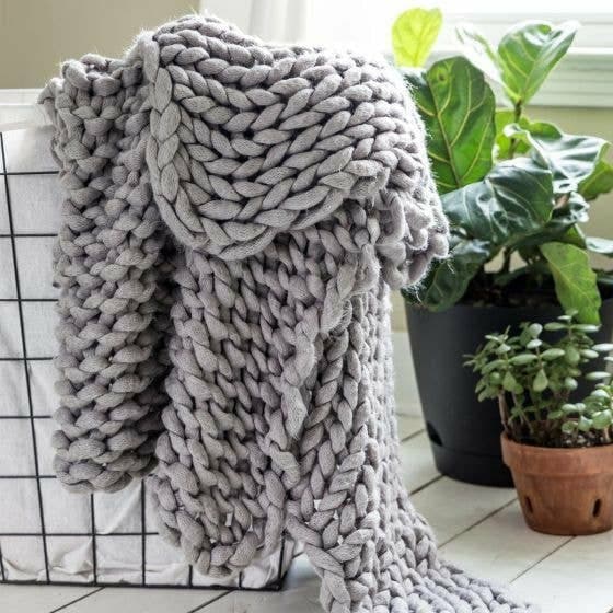 Chunky Knit Throw - Grey - HER Home Design Boutique