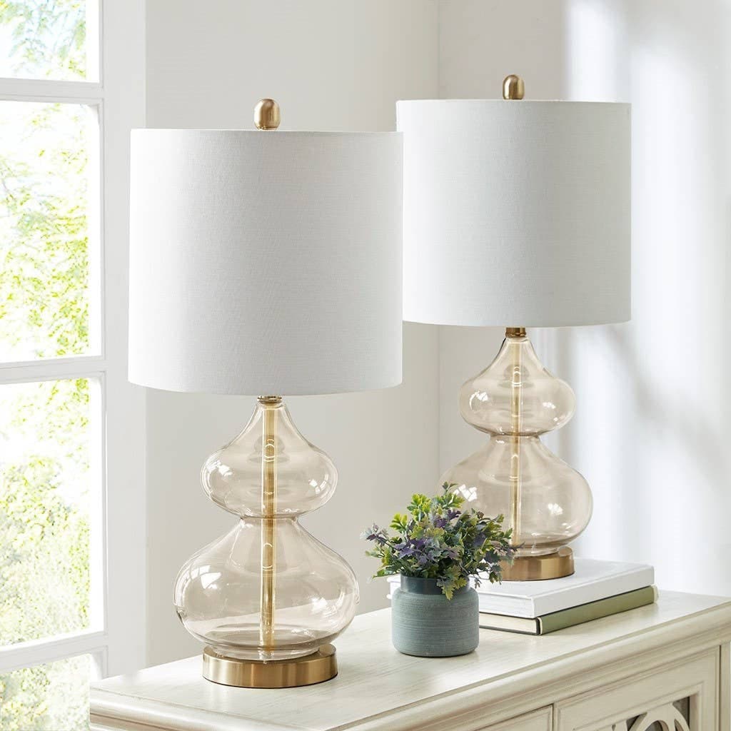 Clear Glass Base Table Lamps, Gold Glass - HER Home Design Boutique