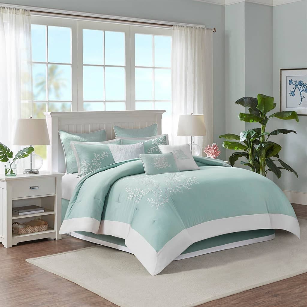Coastal Coral Seaside Comforter/Duvet Cover Set, Blue - HER Home Design Boutique