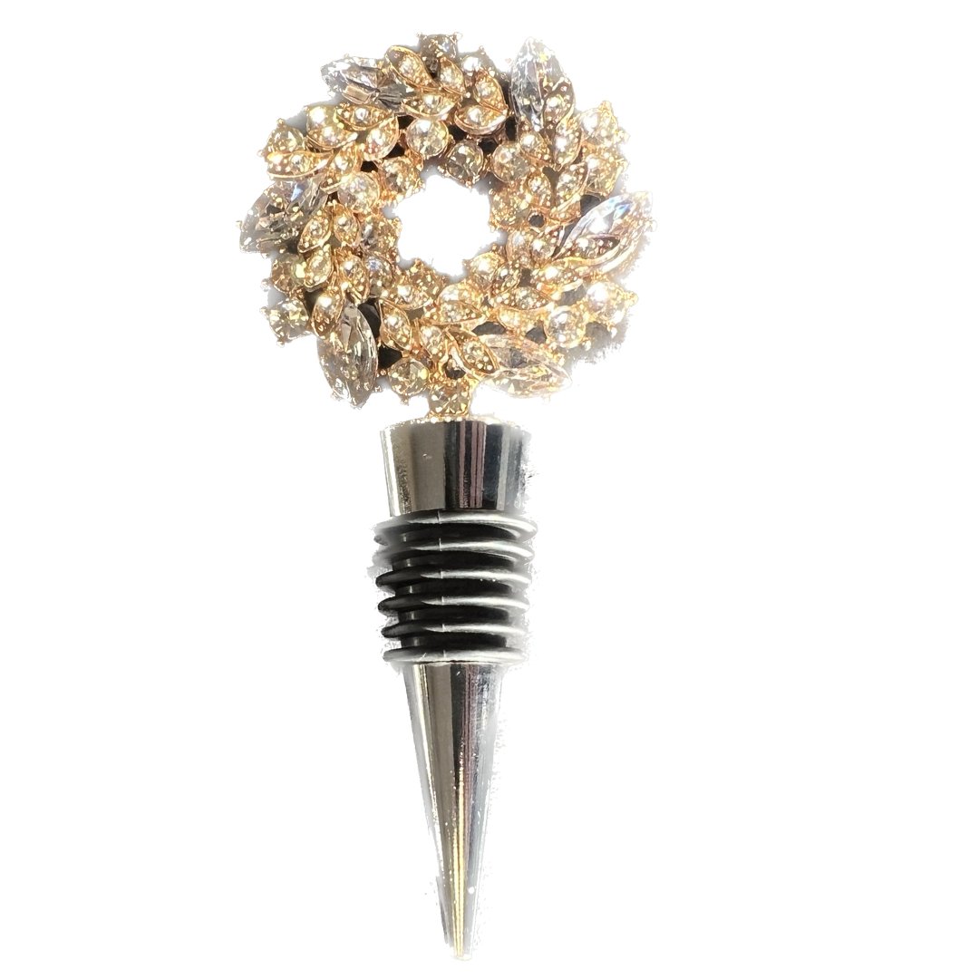 Crystal Christmas Wreath Wine Stopper in Silver with Gold Accent - HER Home Design Boutique