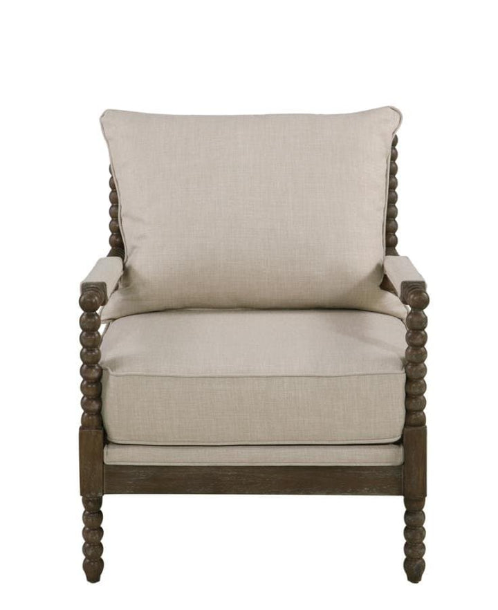 Cushion Back Accent Chair with Turned Legs in Oatmeal And Natural - HER Home Design Boutique