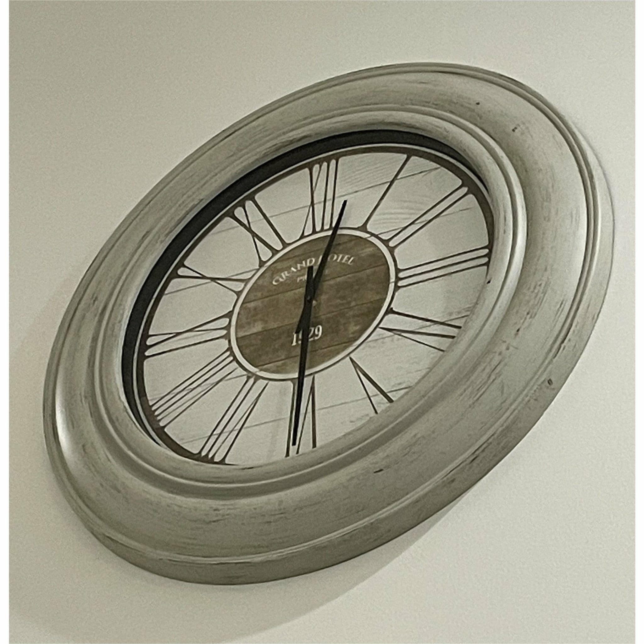 Farmhouse Roman Numeral Wall Clock with Gray Wash Frame, 24" - HER Home Design Boutique