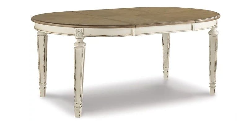 French Country Oval Extendable Dining Table in Distressed White - HER Home Design Boutique