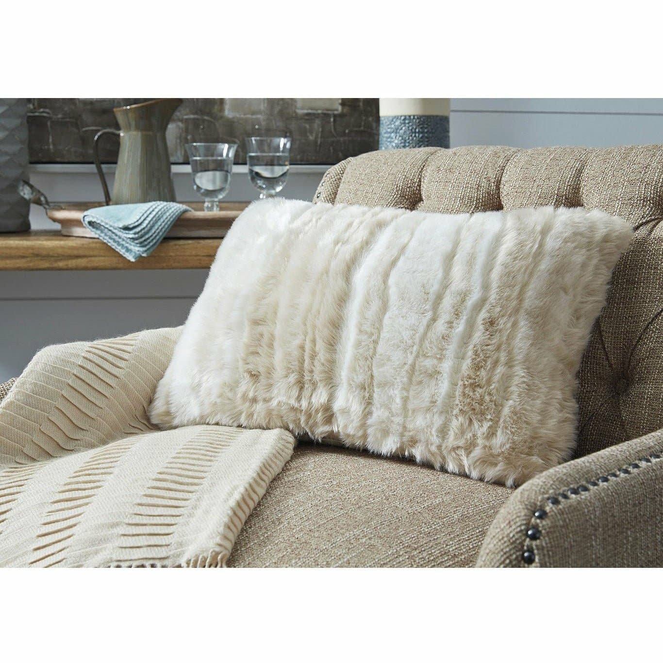 Fur accent pillow in beige - HER Home Design Boutique
