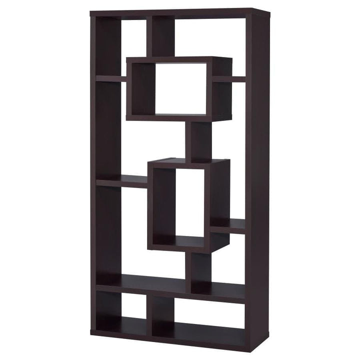 Geometric 10-Shelf Bookcase in Cappuccino - HER Home Design Boutique