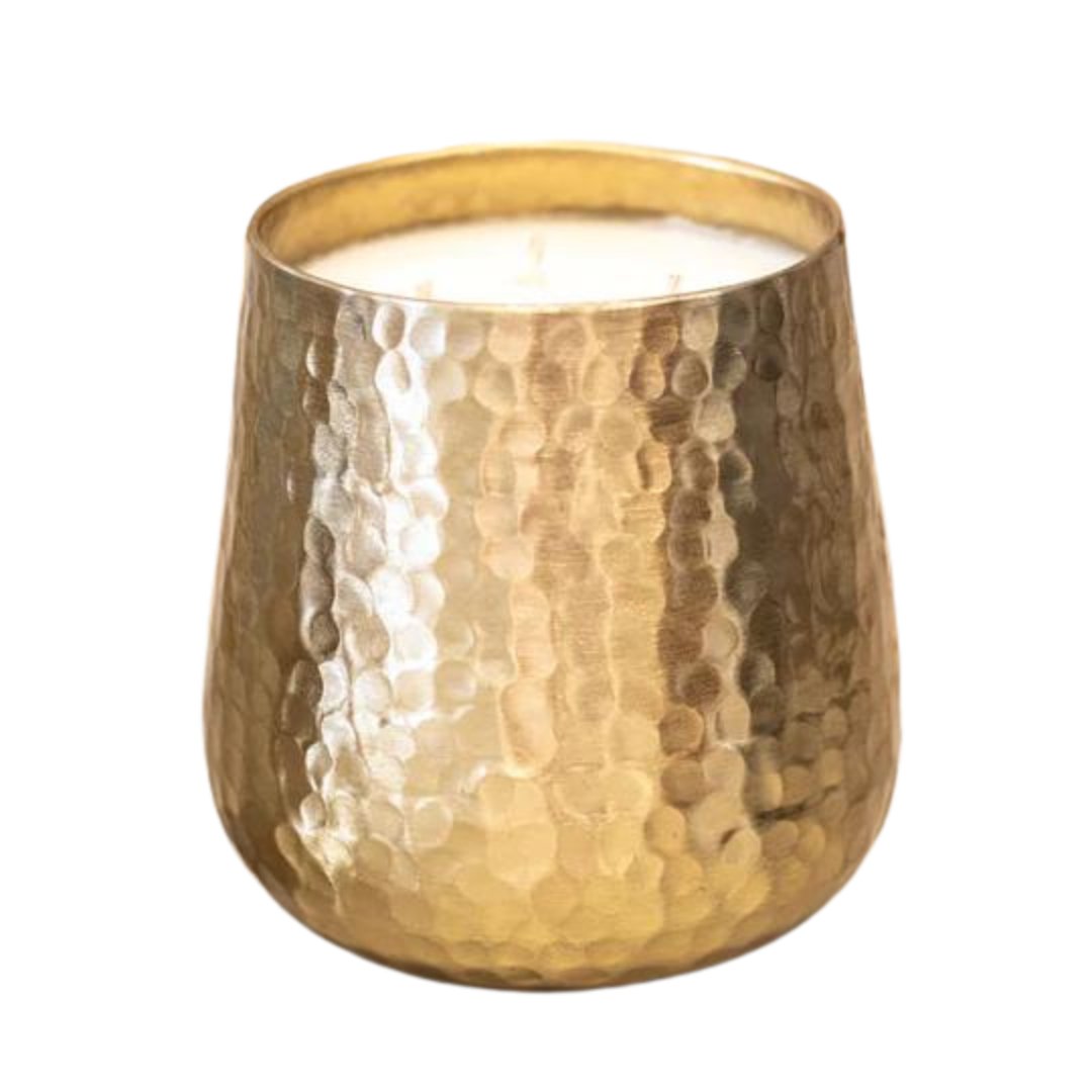 Gold Hammered Jumbo Decorative Soy Candle: Exotic Cardamom - HER Home Design Boutique