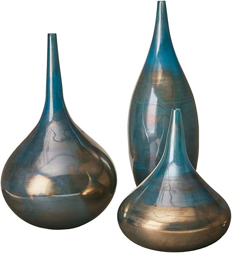 Handmade Blue Metallic Vases (Set of 3) - HER Home Design Boutique