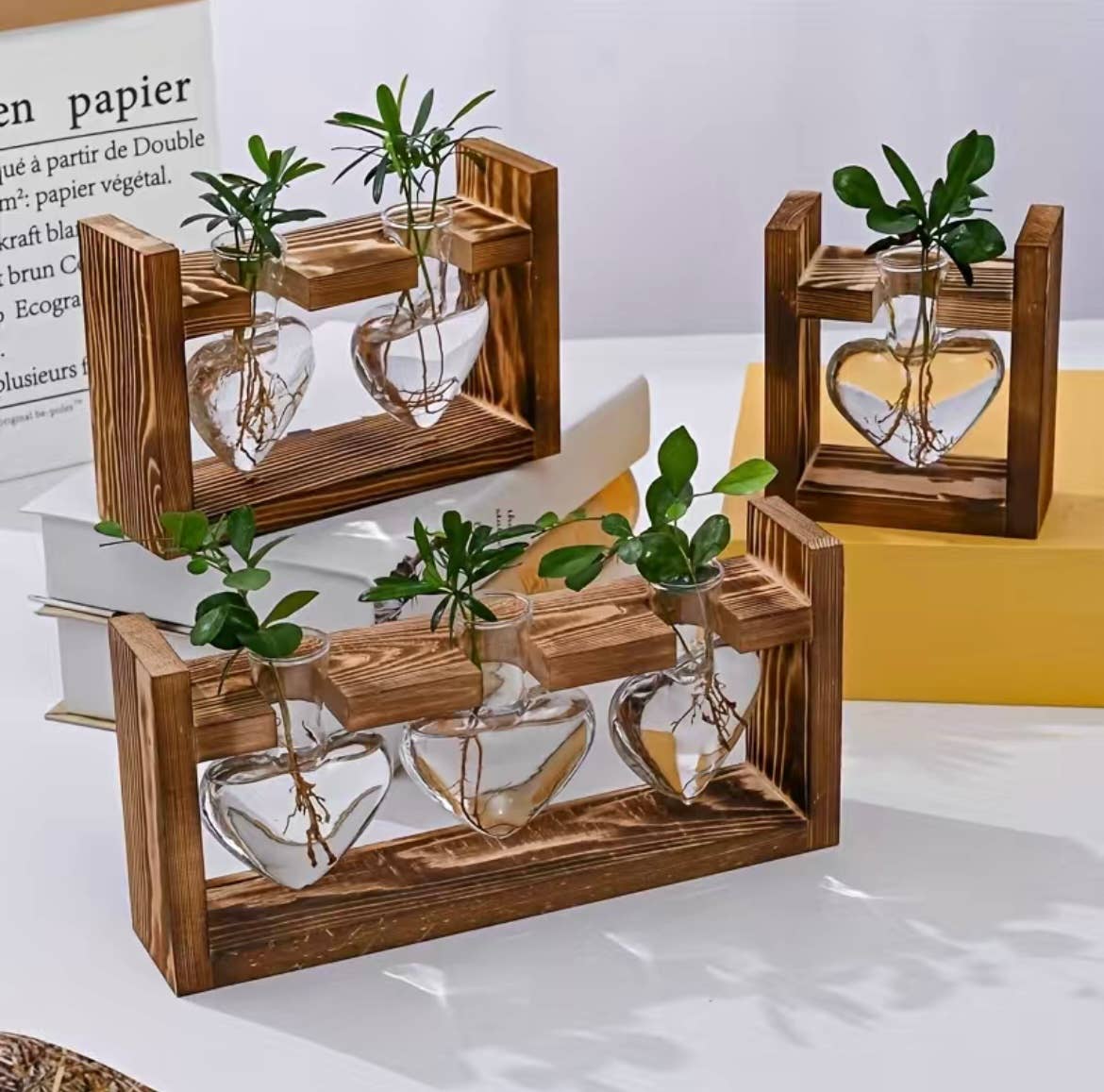 Heart Hydroponic Planter, Flower Pot, Mini Plant: Three Bottle - HER Home Design Boutique