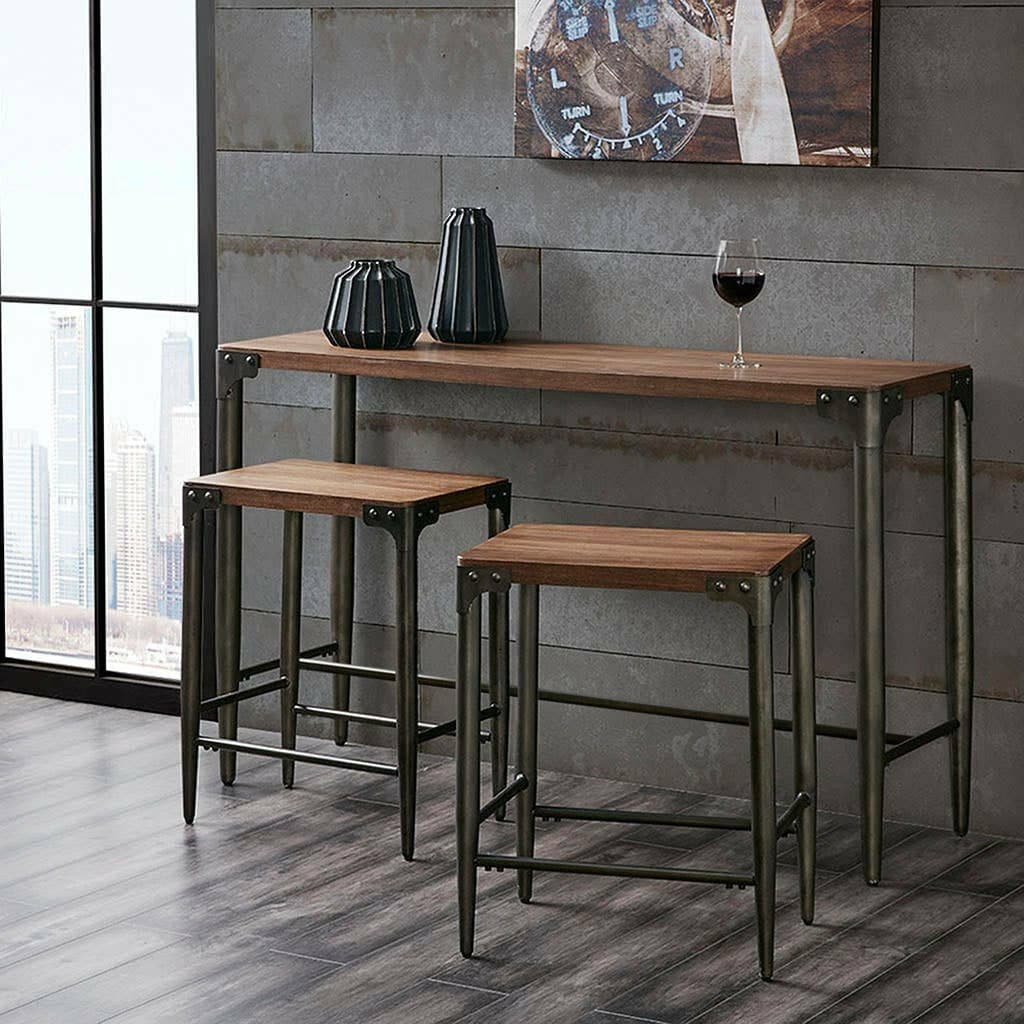 Industrial Counter Table and Backless Stools 3-Piece Set - HER Home Design Boutique