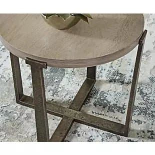 Industrial Round End Table with Pewter Legs - HER Home Design Boutique