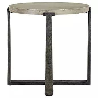 Industrial Round End Table with Pewter Legs - HER Home Design Boutique