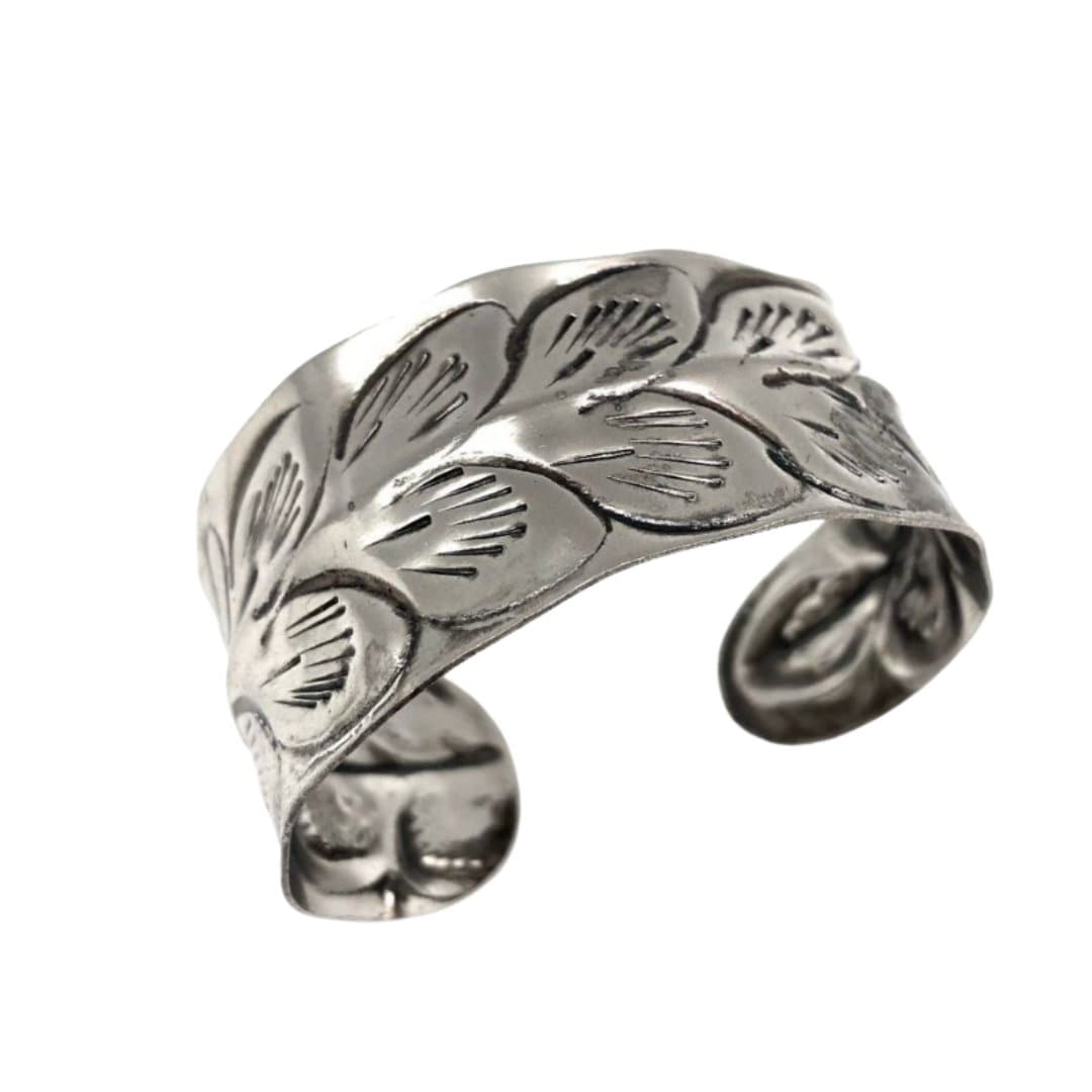 Kashi Leaves Embossed Silver Metal Cuff Bracelet - HER Home Design Boutique
