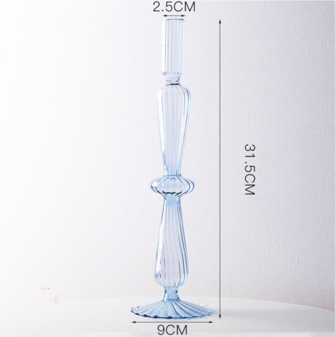 Lace Taper Glass Candlestick Holder: Blue - HER Home Design Boutique
