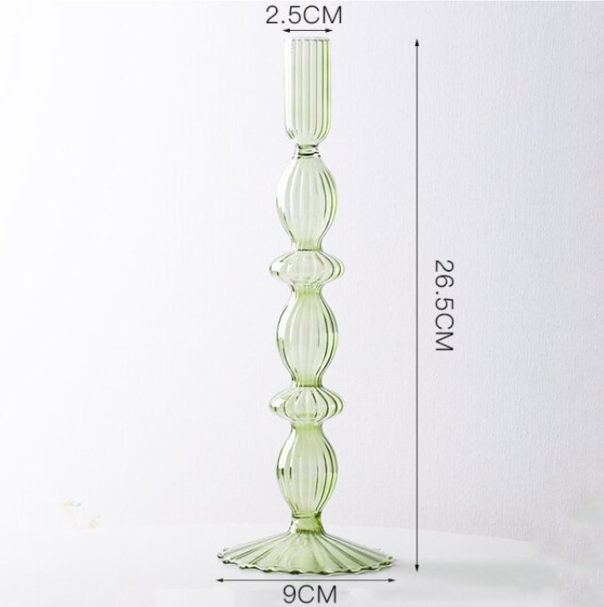 Lace Taper Glass Candlestick Holder: Green - HER Home Design Boutique