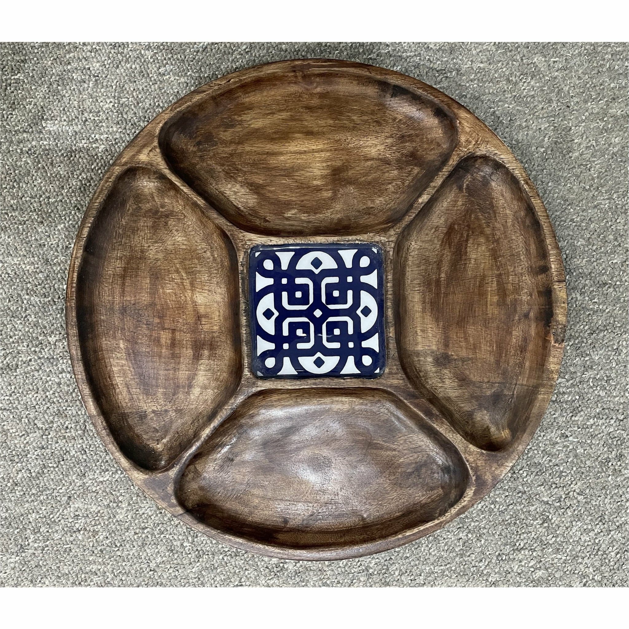 Lazy Susan Wood Tray with Tile Center - HER Home Design Boutique