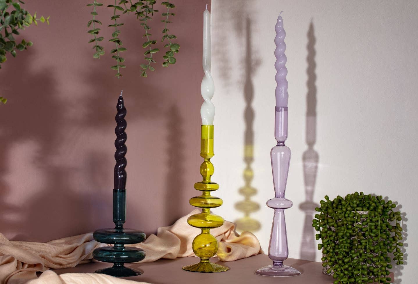 Maegen Taper Holder - Coloured Glass - Ocean Teal - HER Home Design Boutique