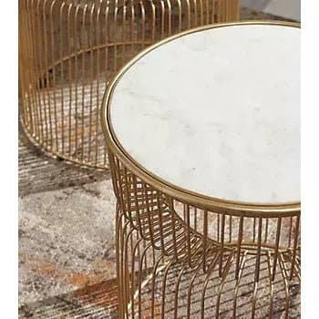 Marble Top Cage Accent Tables in Brushed Gold (Set of 2) - HER Home Design Boutique