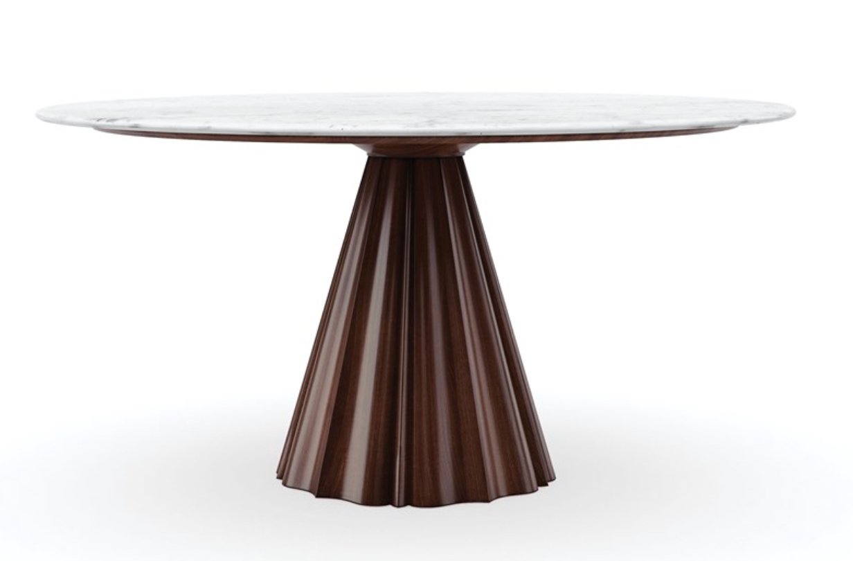 Mid Century Modern All Natural Walnut Dining Table with Marble Top - HER Home Design Boutique