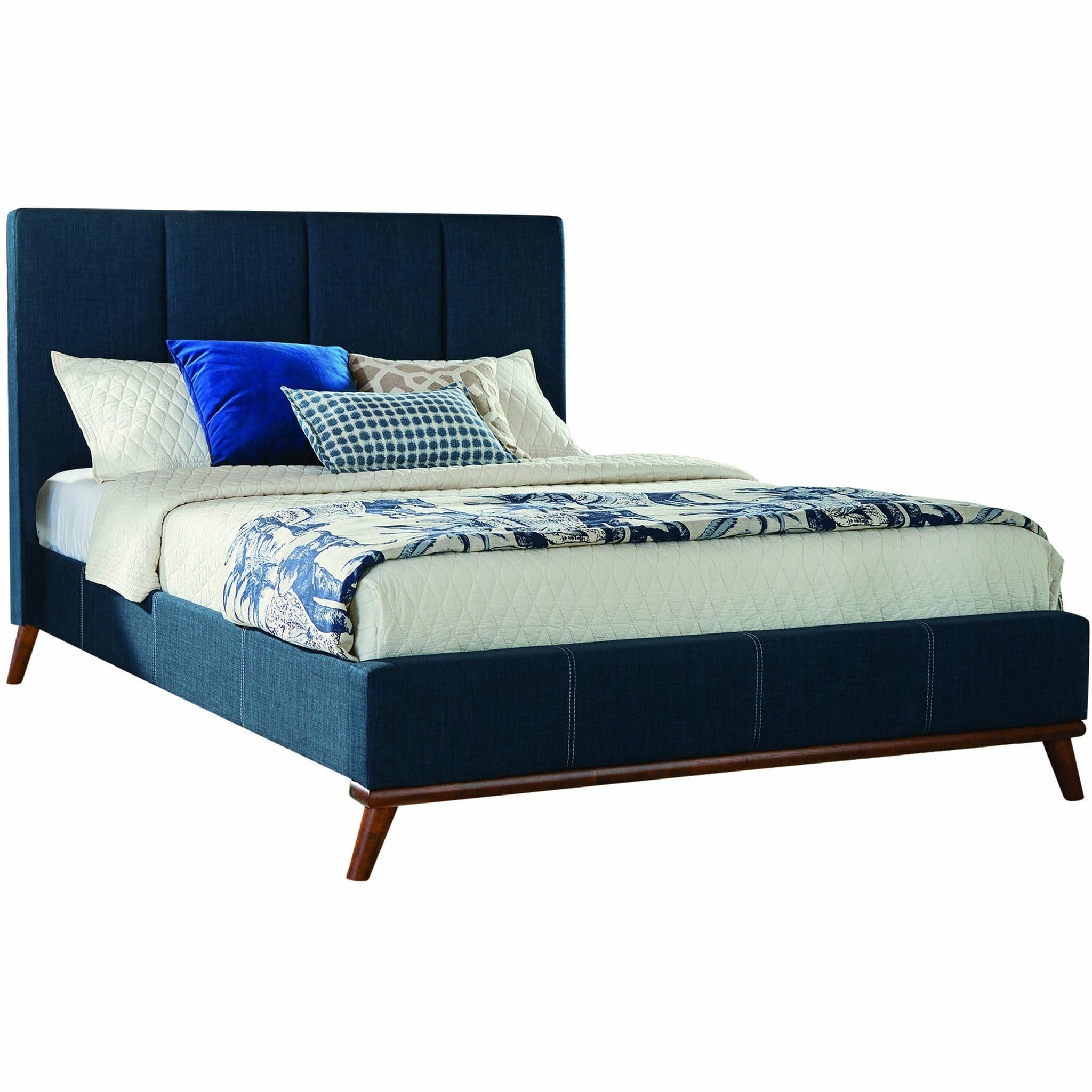 Mid-Century Modern Upholstered Bed in Royal Blue - HER Home Design Boutique