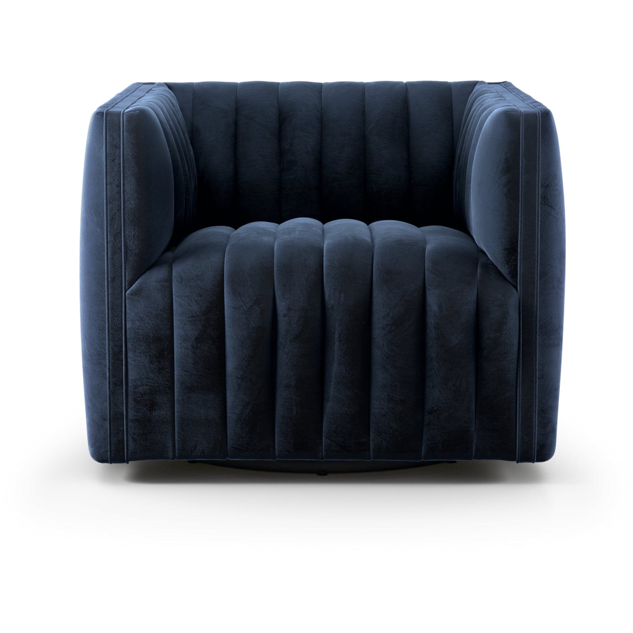 Modern Ribbed Swivel Chair in Sapphire Navy - HER Home Design Boutique