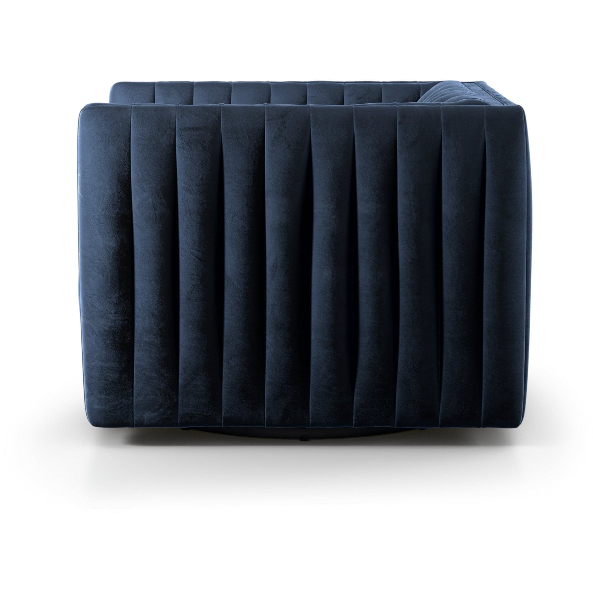 Modern Ribbed Swivel Chair in Sapphire Navy - HER Home Design Boutique