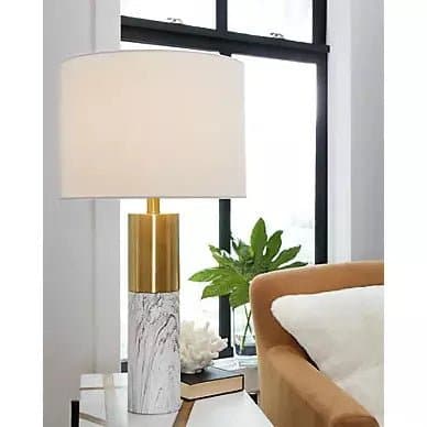 Modern Table Lamps in White and Gray Faux Marble (Set of 2) - HER Home Design Boutique