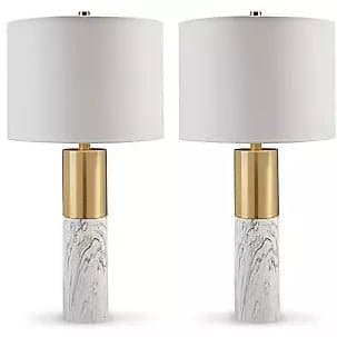 Modern Table Lamps in White and Gray Faux Marble (Set of 2) - HER Home Design Boutique