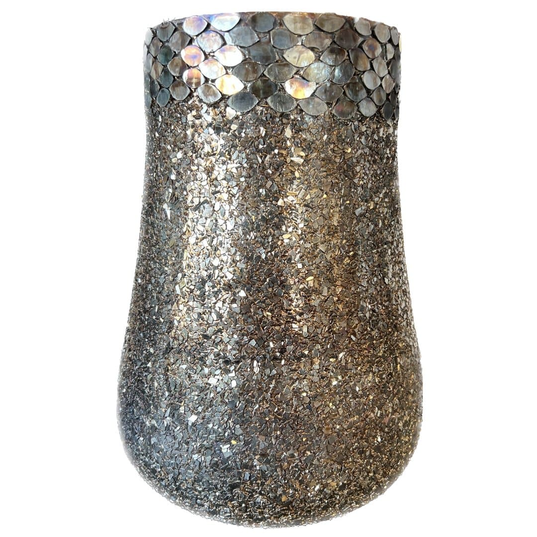 Mosaic Glitter Vase with Smoky Glass in Bronze - HER Home Design Boutique