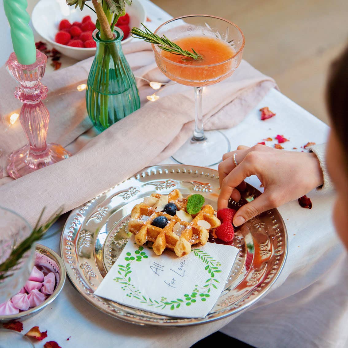Pink Glass Candlestick Holder - Valentine's Day Décor - HER Home Design Boutique