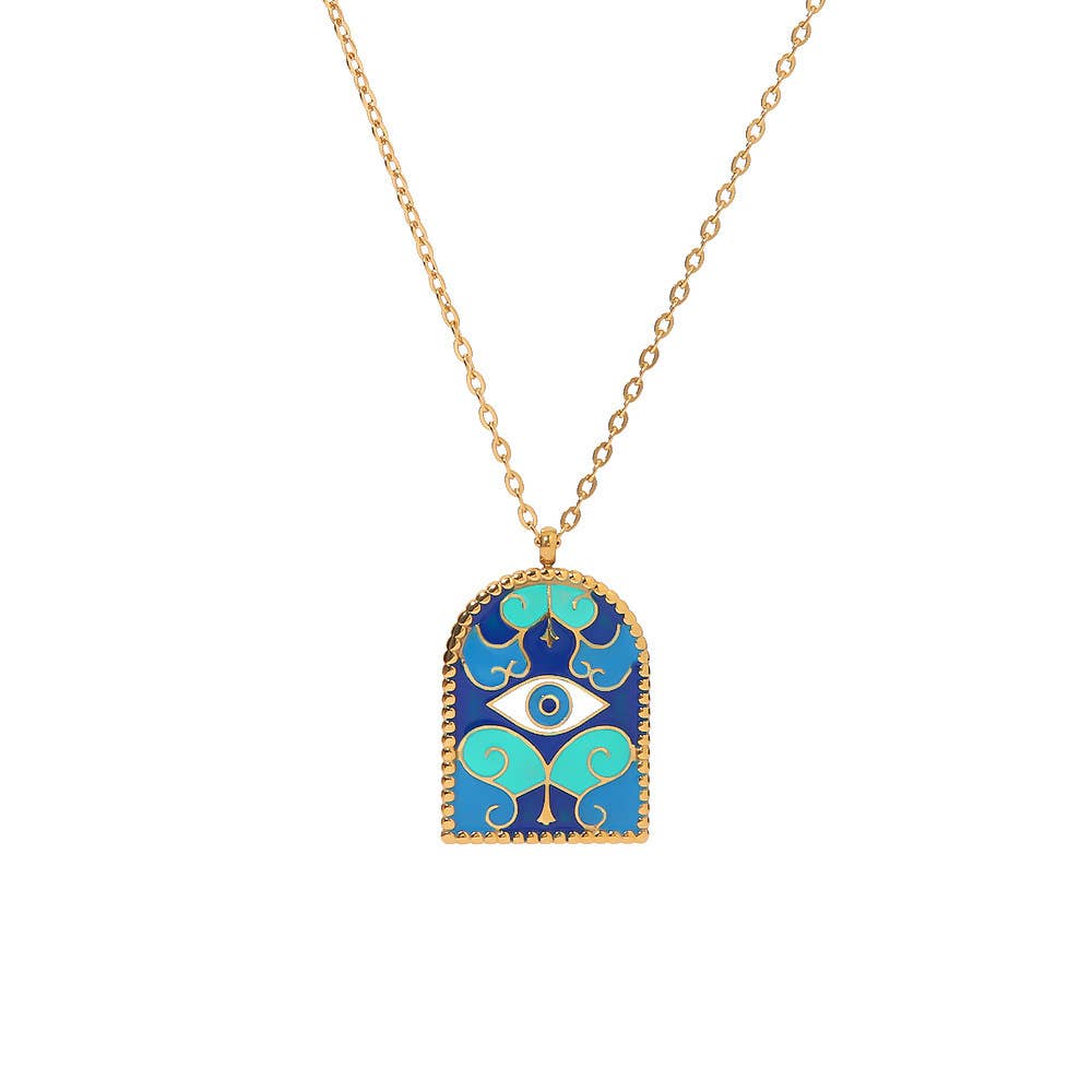 Protective Evil Eye Enamel Gold Necklace- 6 Pcs - HER Home Design Boutique