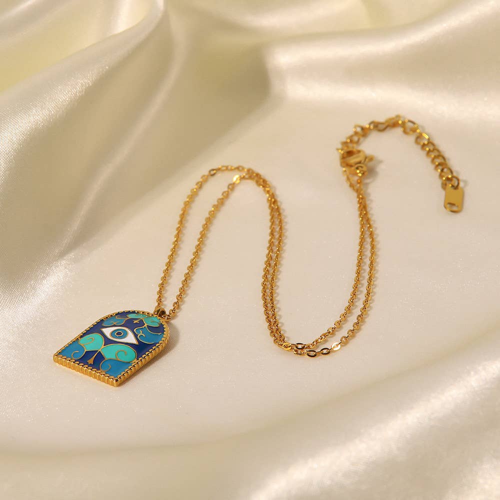 Protective Evil Eye Enamel Gold Necklace- 6 Pcs - HER Home Design Boutique