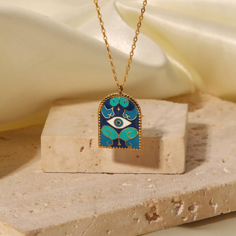Protective Evil Eye Enamel Gold Necklace- 6 Pcs - HER Home Design Boutique