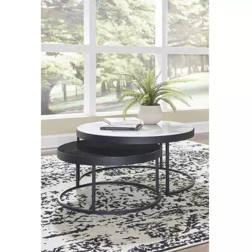 Round Marble Nesting Cocktail Tables ( Set of 2) with Black Legs - HER Home Design Boutique