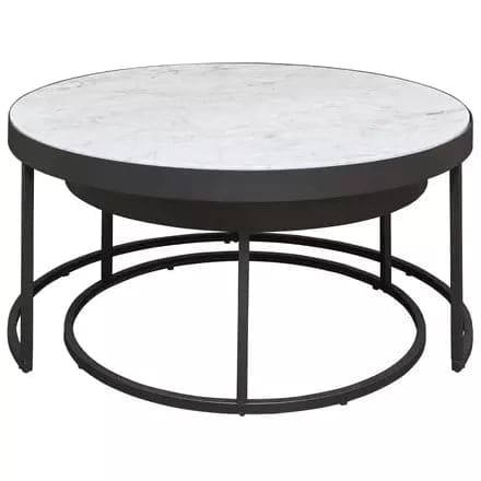 Round Marble Nesting Cocktail Tables ( Set of 2) with Black Legs - HER Home Design Boutique