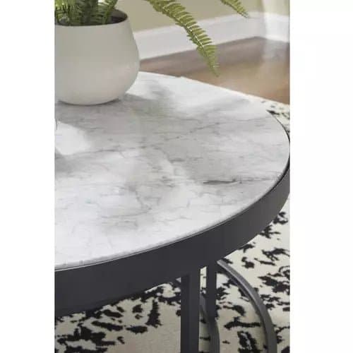Round Marble Nesting Cocktail Tables ( Set of 2) with Black Legs - HER Home Design Boutique