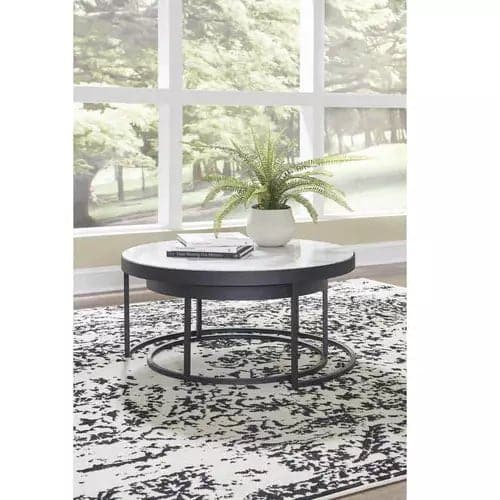 Round Marble Nesting Cocktail Tables ( Set of 2) with Black Legs - HER Home Design Boutique