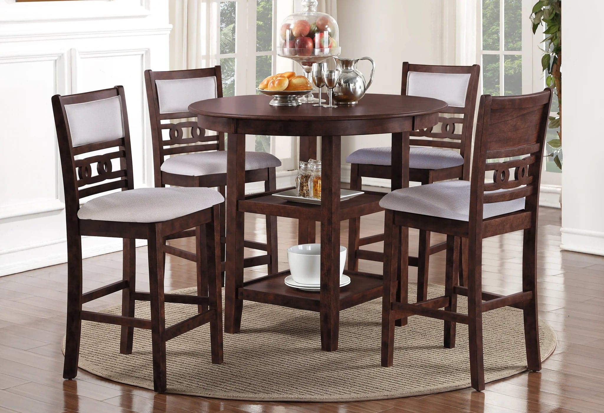 Round Pub Table and 4 Chairs Set in Rich Brown - HER Home Design Boutique