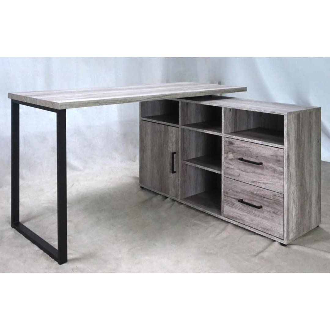 Rustic L-Shaped Desk in Light Graywashed - HER Home Design Boutique